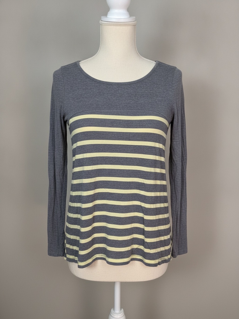Anthropology Women’s Gray and Yellow Striped Long-Sleeve Top, XS